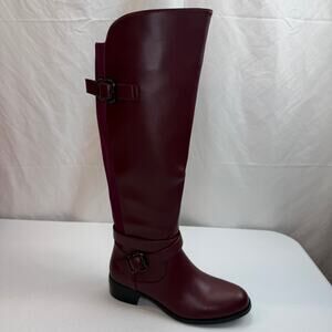 GPXGPX Women's Burgundy Knee High Boots Buckle Round Toe Low Heel Size 8.5